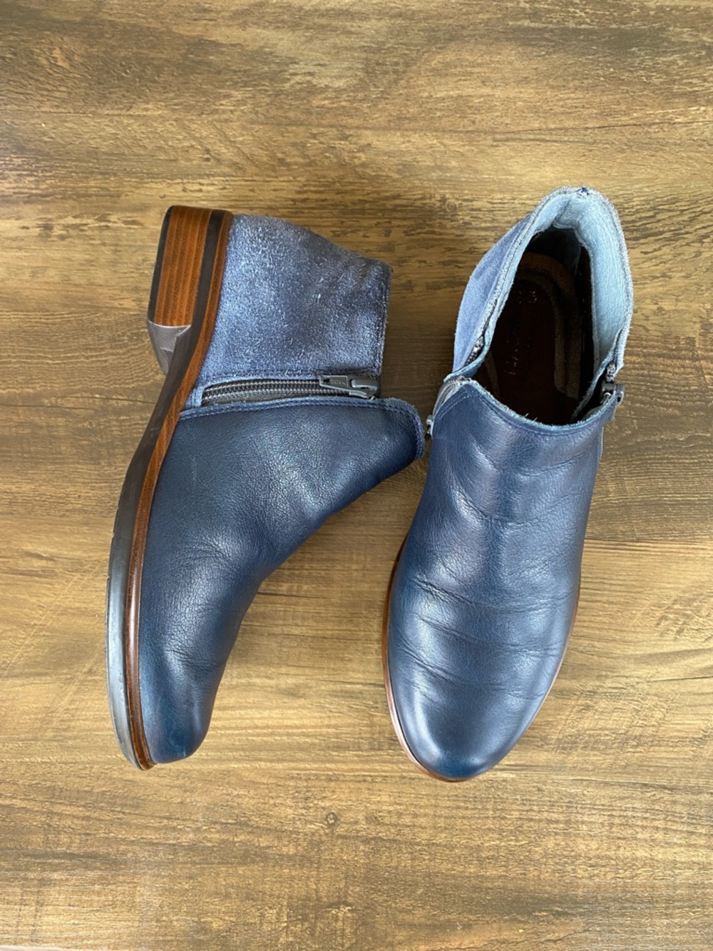 Women’s NAOT Navy Leather Chukka Boots with Side Zip